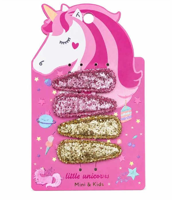 Mini & Kids 4lü Unicorn Glitter Klips Toka- Gold