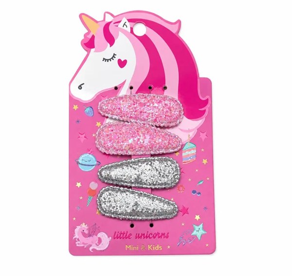 Mini & Kids 4lü Unicorn Glitter Klips Toka- Silver
