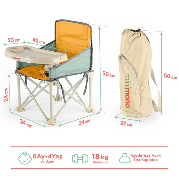 Minimono Plus Portatif Katlanabilir Mama Sandalyesi Sarı