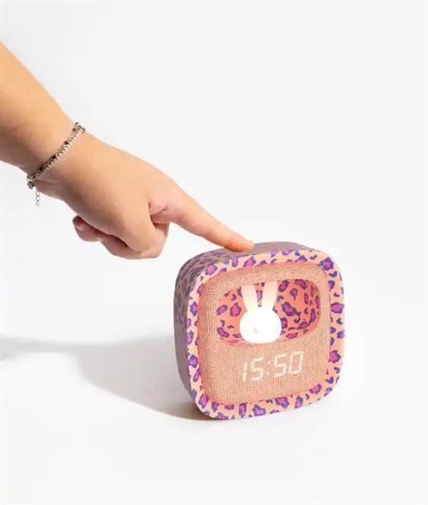 Mob Pembe Leopar Desenli Tavşan Masaüstü Saati ve Gece Lambası