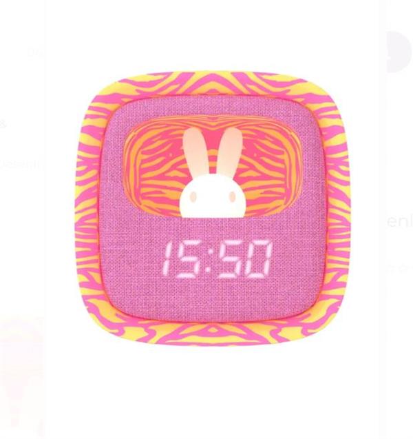 Mob Pembe Zebra Desenli Tavşan Çocuk Odası Saati ve Gece Lambası