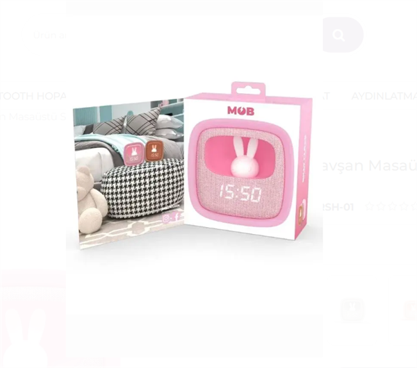 Mob Şeker Pembe Tavşan Masaüstü Saati ve Gece Lambası