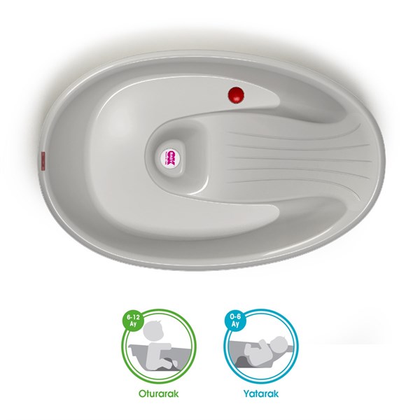 OkBaby Bella Çift Yönlü Banyo Küveti 0-12 ay & Splash Bebek Duşu & Doğal Banyo Süngeri No.10 / Gri