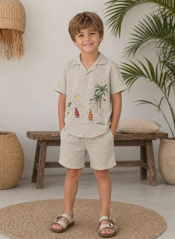 Palm Life Keten Gömlek ve Şort Takım STD