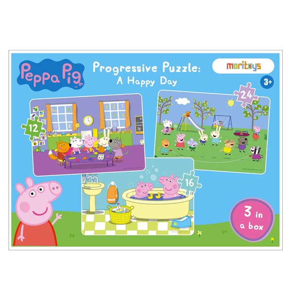 Peppa Pig - Progressive Puzzle: A Happy Day - 3 in 1 yapboz oyunu