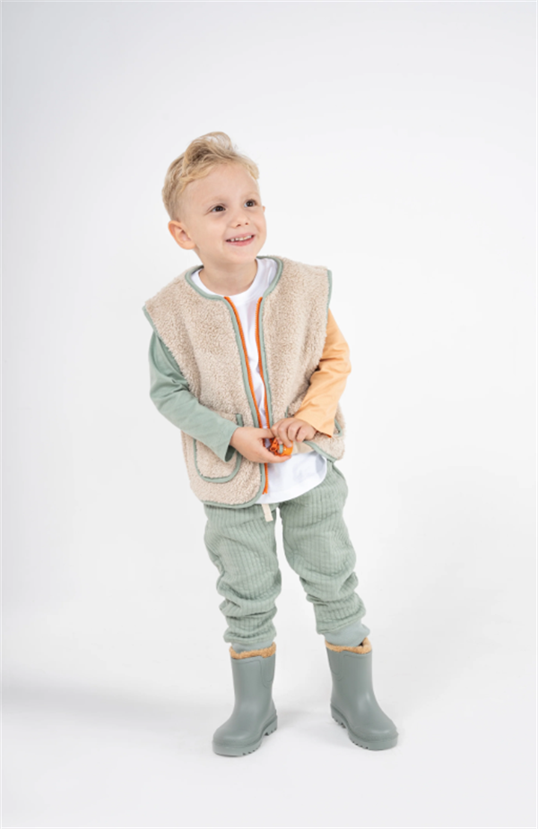 Slogan Nakışlı Peluş Yelek - Bej STD