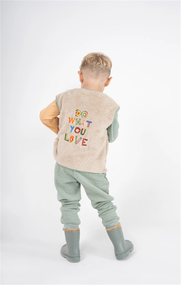 Slogan Nakışlı Peluş Yelek - Bej STD