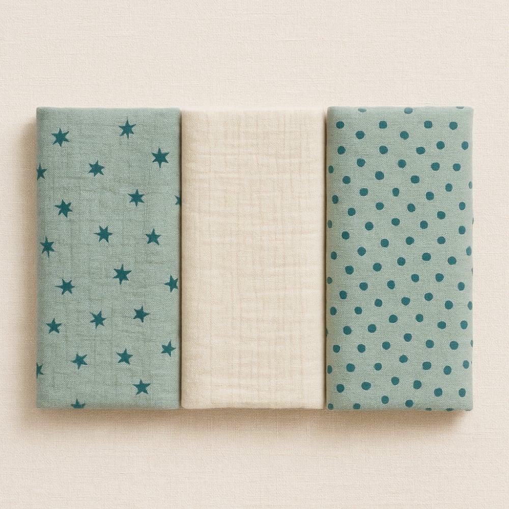 3lü Müslin Set - Mint Yıldızlı Takım