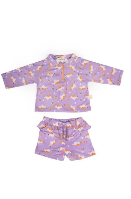 Alt Üst Kız Bebek Set - Rainbow Unicorn Lilac STD