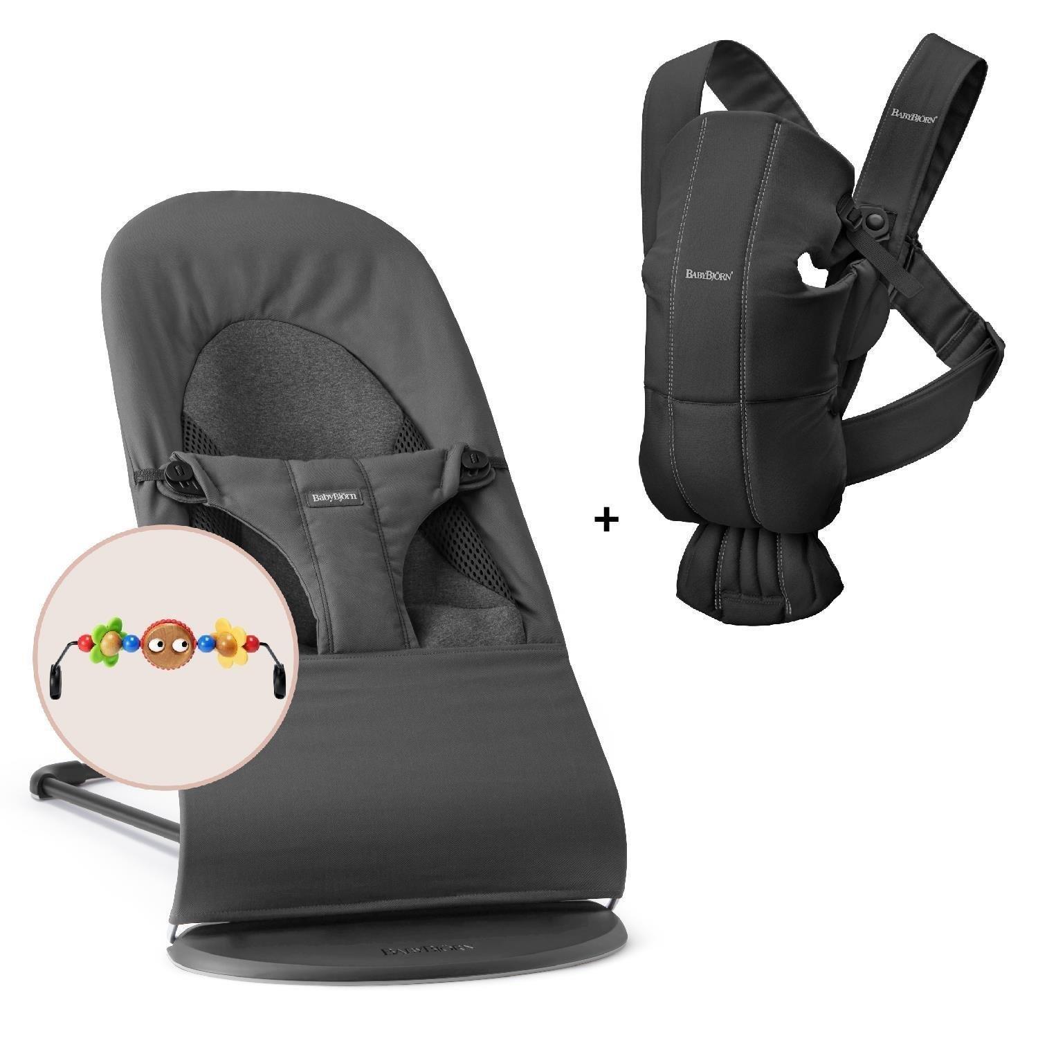 BabyBjörn 2'li Set Oyuncaklı Balance Soft Woven Jersey Üçlü Kumaş Ana Kucağı Dark Grey & Kanguru Mini Woven Black