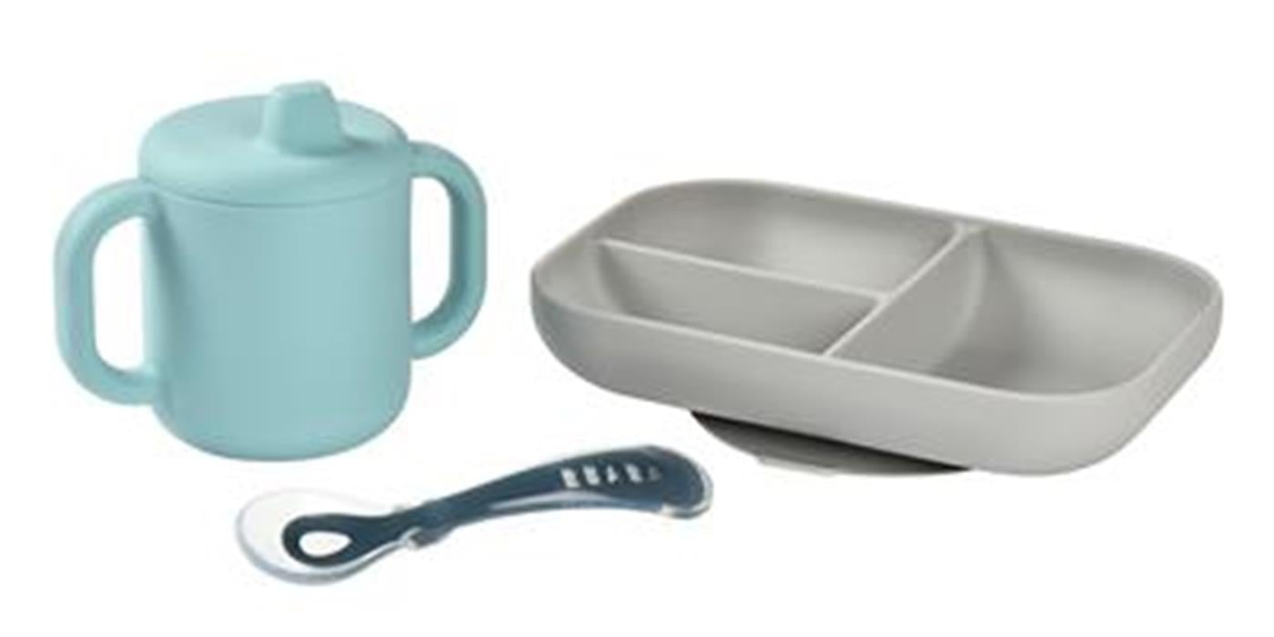 Bölmeli öğrenme yemek seti (4 Parça- mavi bardak)