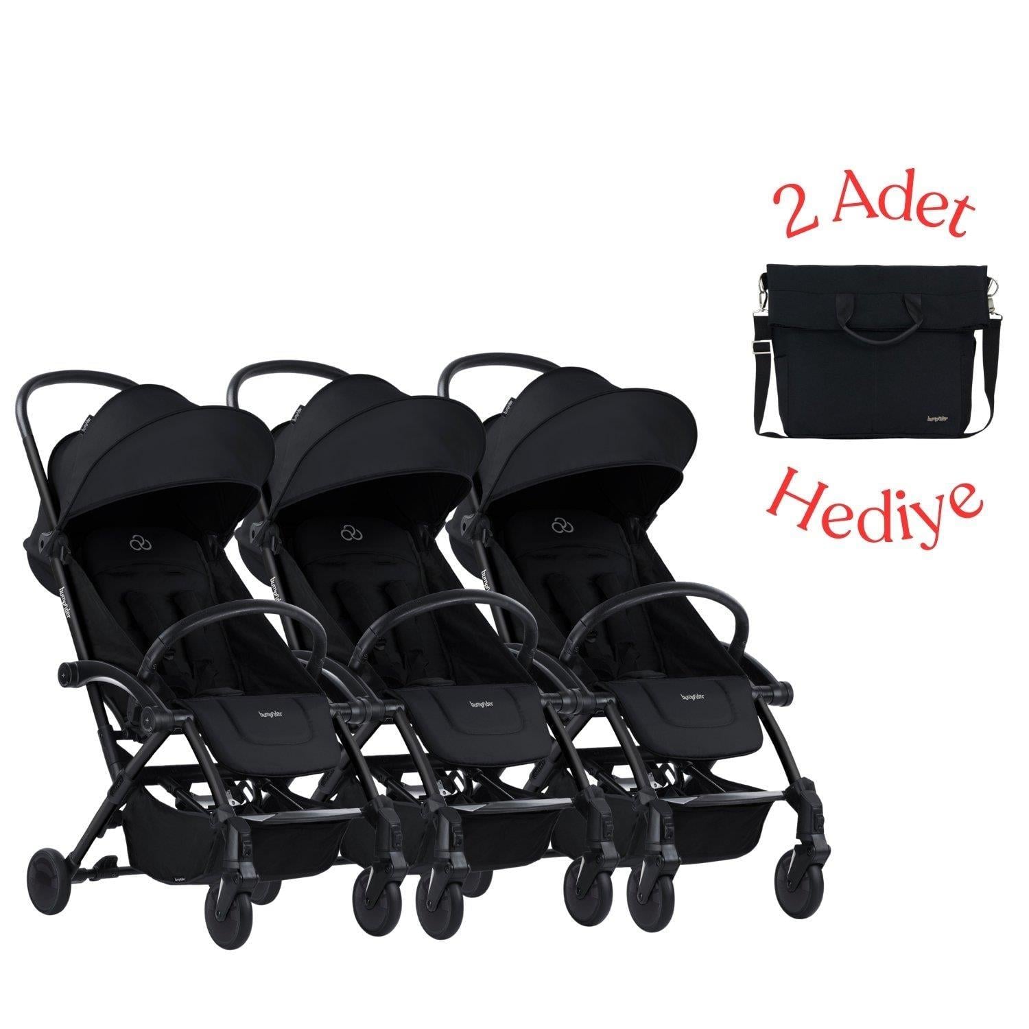 Bumprider Connect³ Üçüz Bebek Arabası Black - Black & Yan Bakım Çantası Hediyeli
