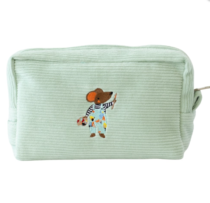 Kadife Organizer Nakışlı Çanta Mint