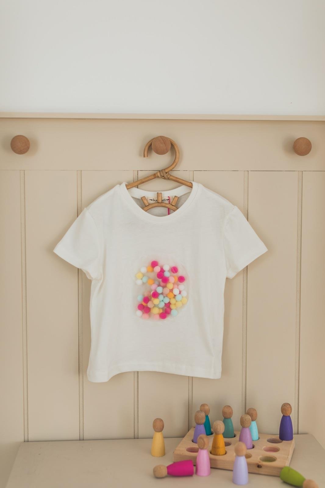 La Pomponnette Ponponlu T-shirt Perla