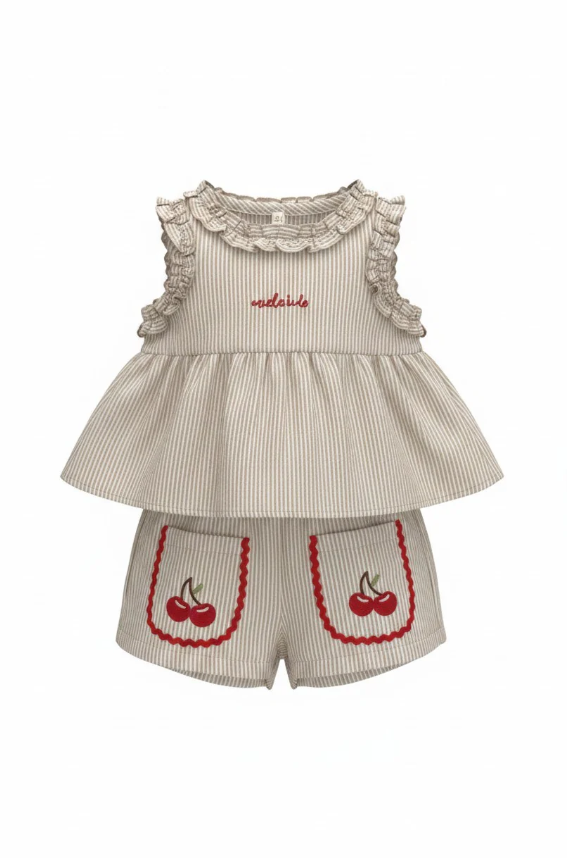 Miela Kids Fırfırlı Cherry Bluz ve Şort Takım STD