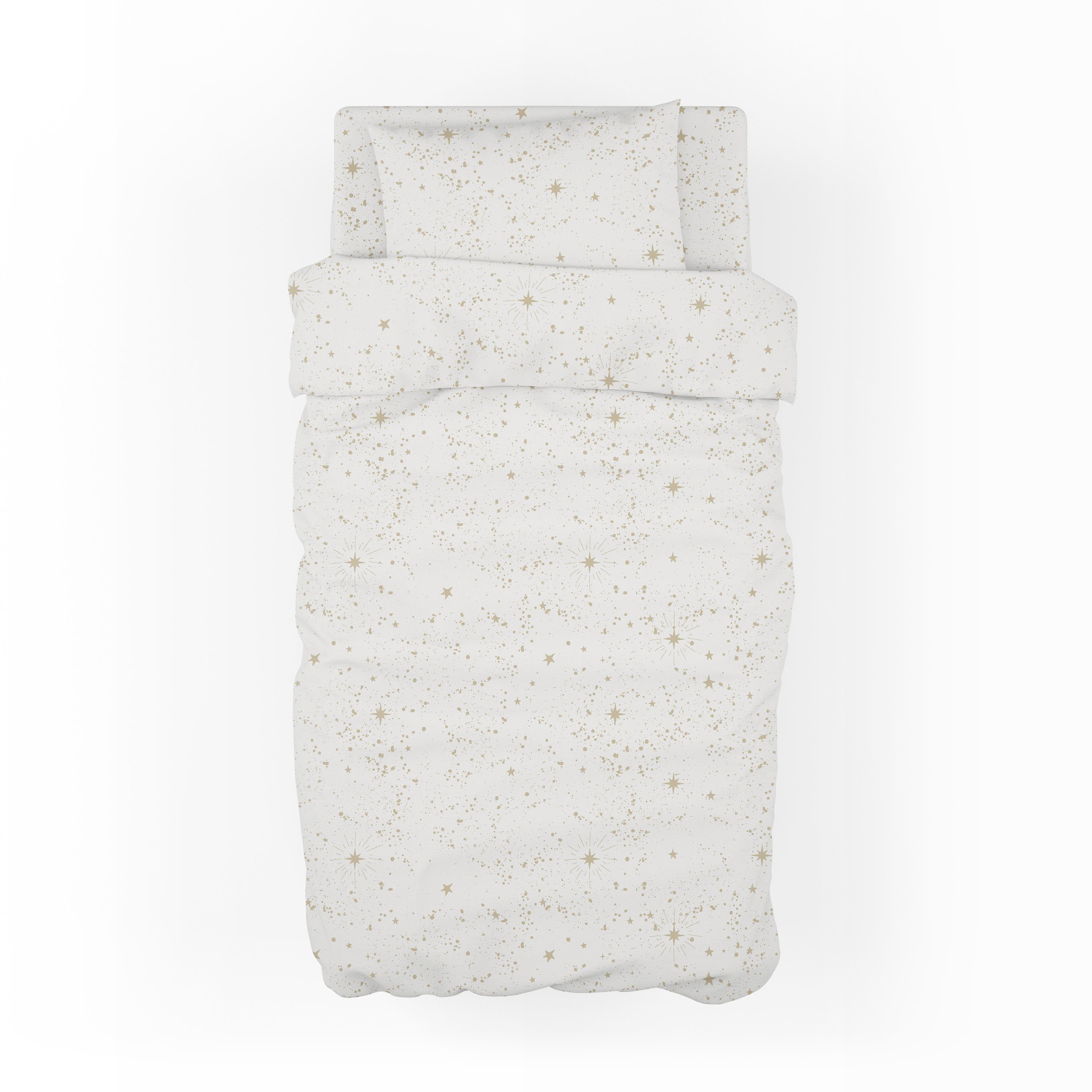 MiniJoyHub Bebek Nevresim Takımı Beyaz Üzeri Bej Yıldızlı