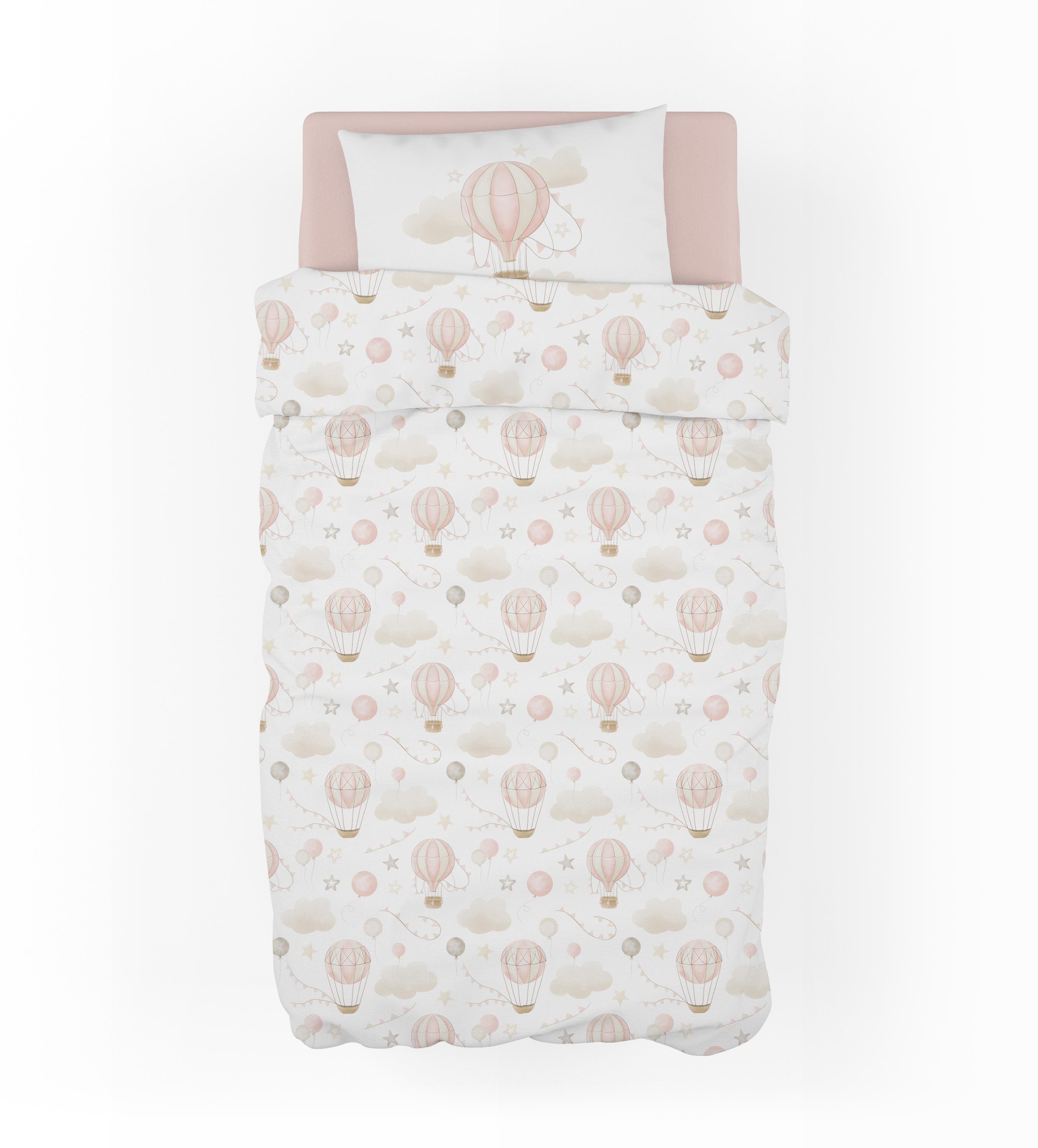 MiniJoyHub Bebek Nevresim Takımı Pembe Uçan Balon