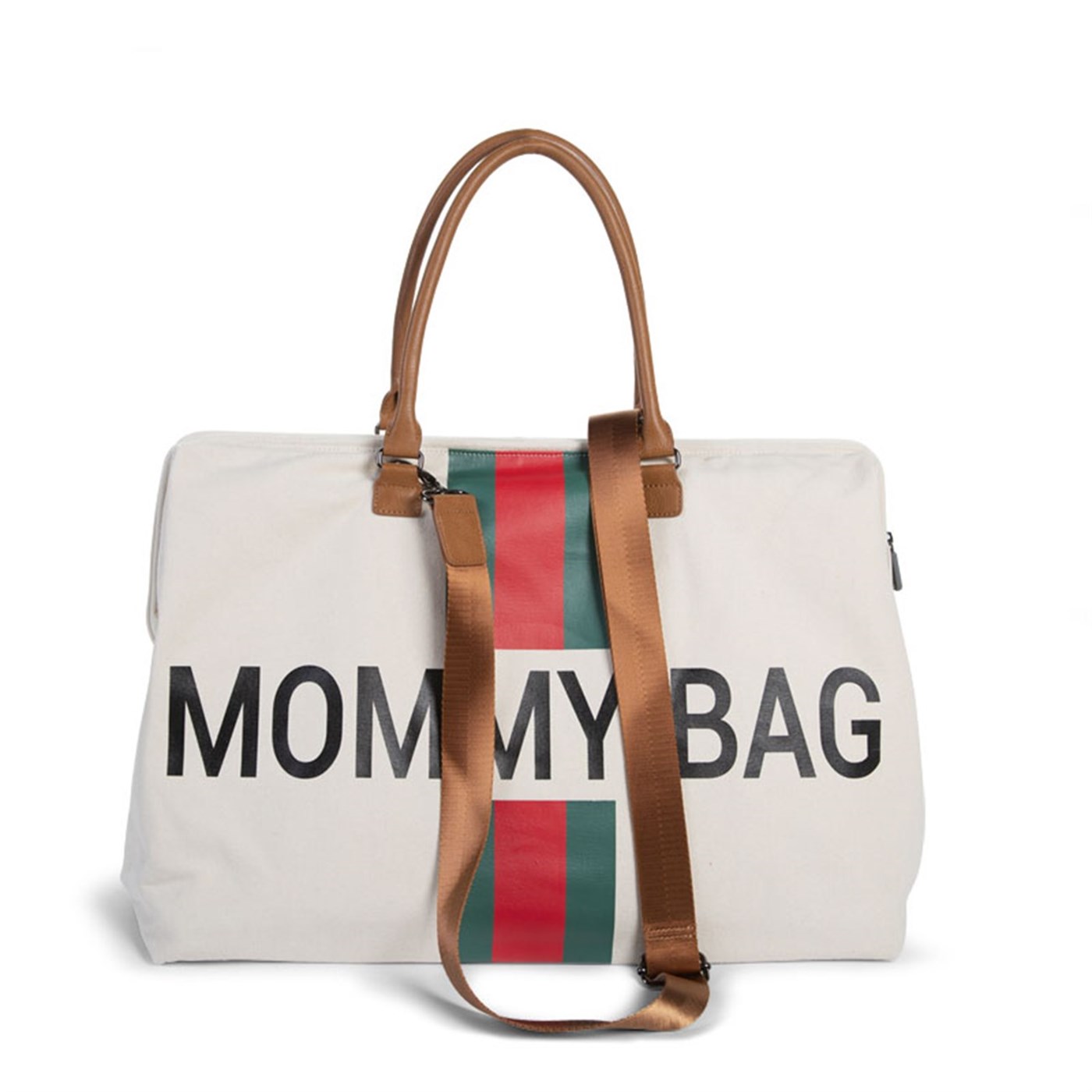 Mommy Bag, Anne Bebek Bakım Çantası, Kanvas Çizgili Yeşil/Kırmızı