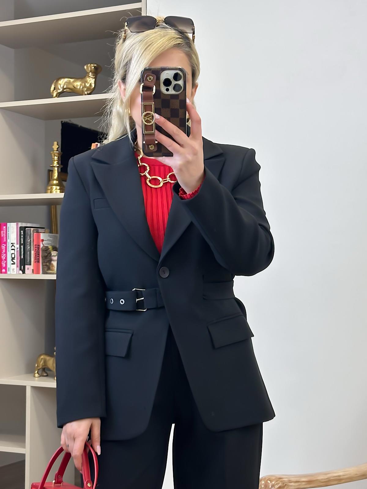 Adrian Kemerli Blazer Ceket SİYAH