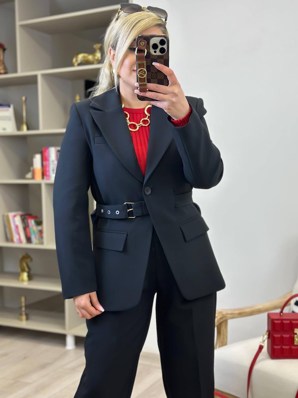 Adrian Kemerli Blazer Ceket SİYAH