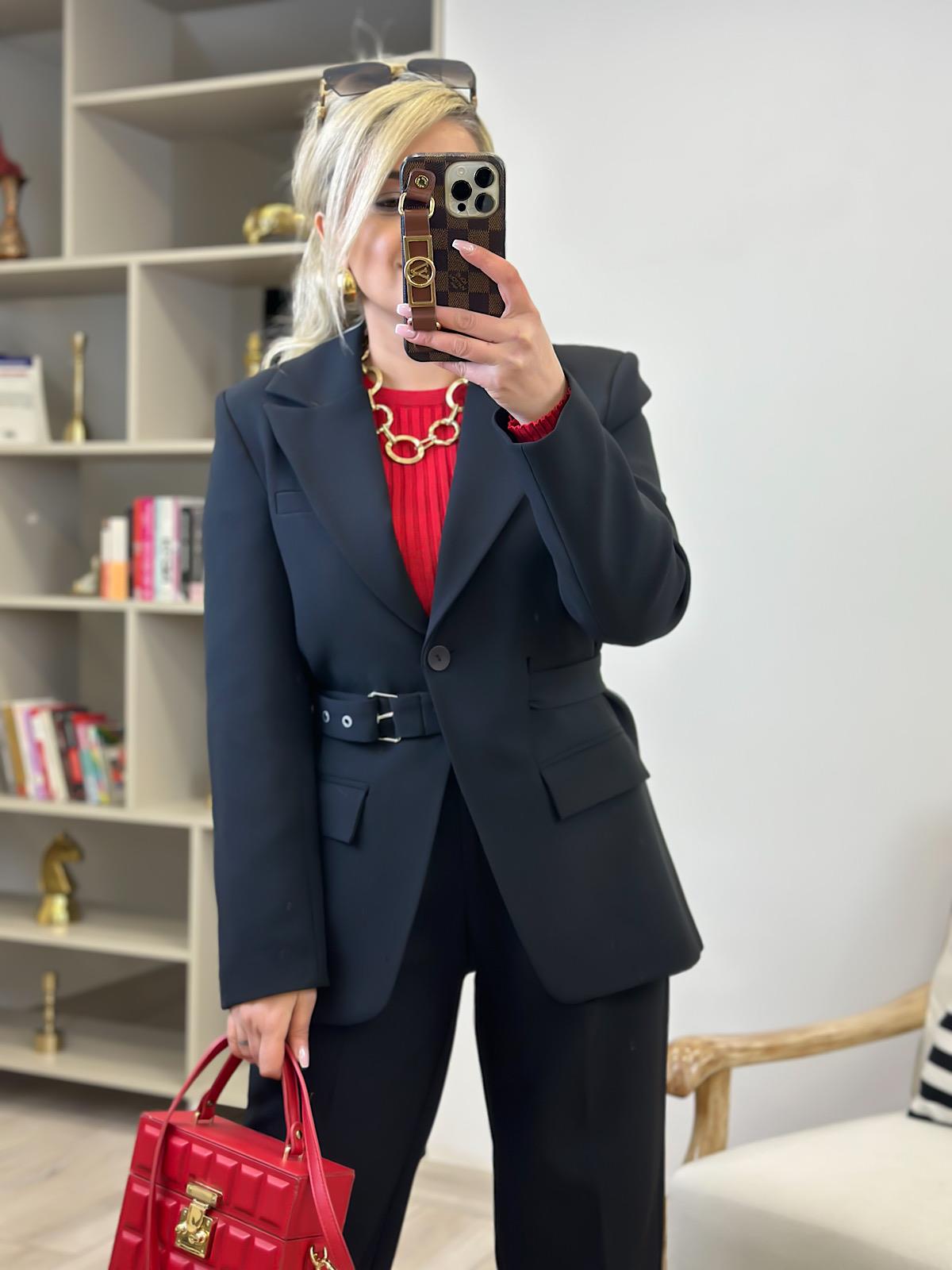 Adrian Kemerli Blazer Ceket SİYAH