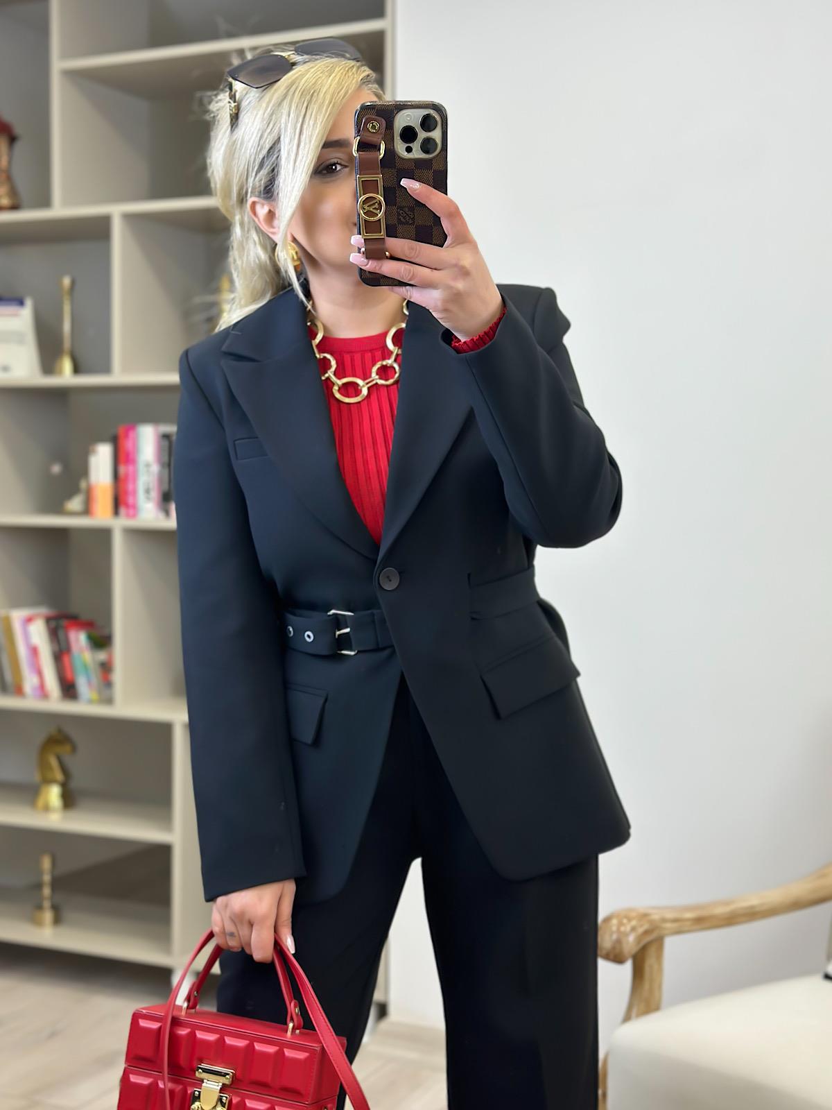Adrian Kemerli Blazer Ceket SİYAH
