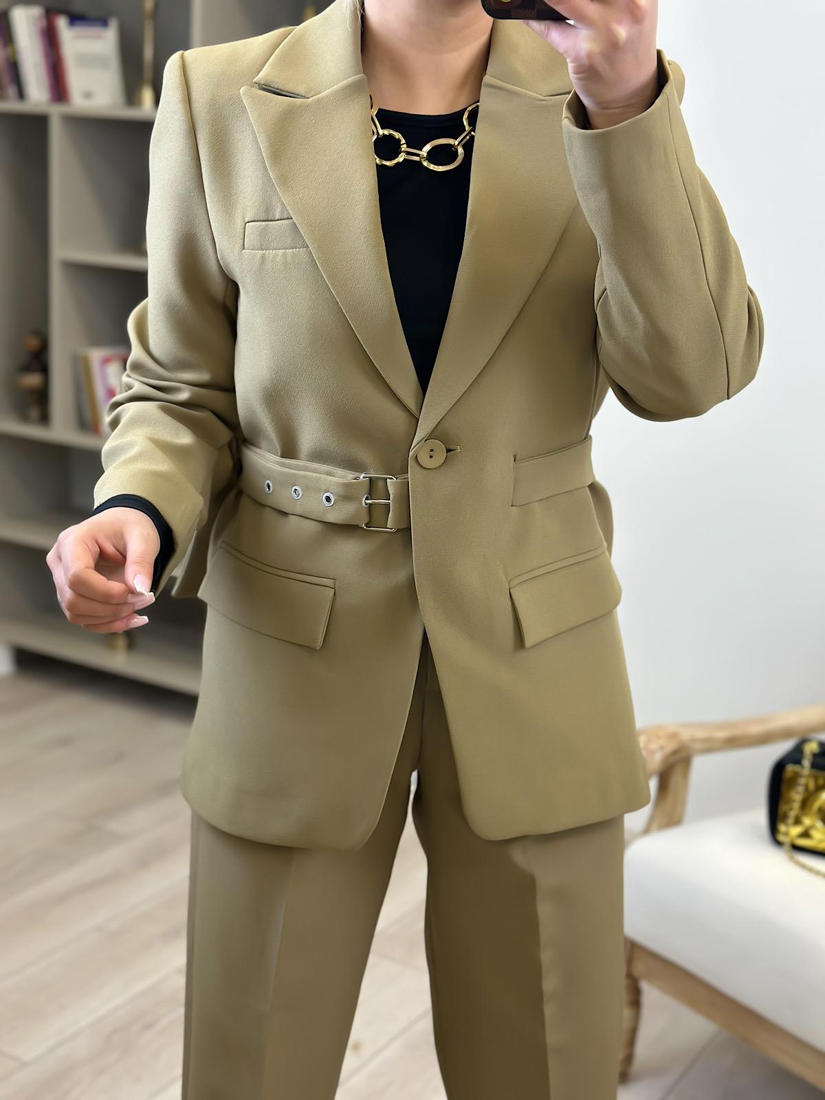 Adrian Kemerli Blazer Ceket YAĞ YEŞİLİ