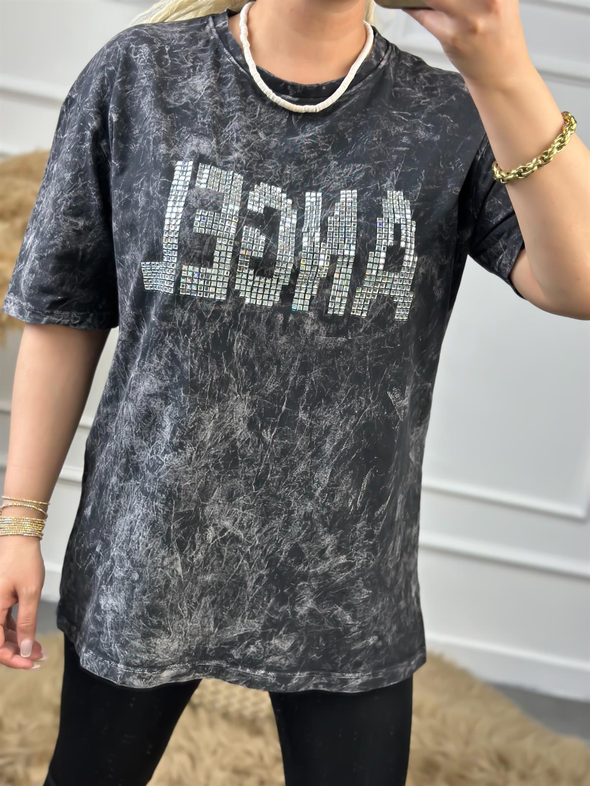 Angel Taşlı Yıkamalı Tshirt FÜME
