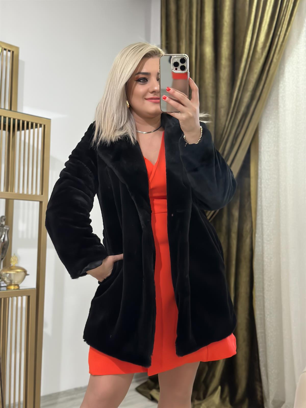 Astarlı Kürk Mont SİYAH