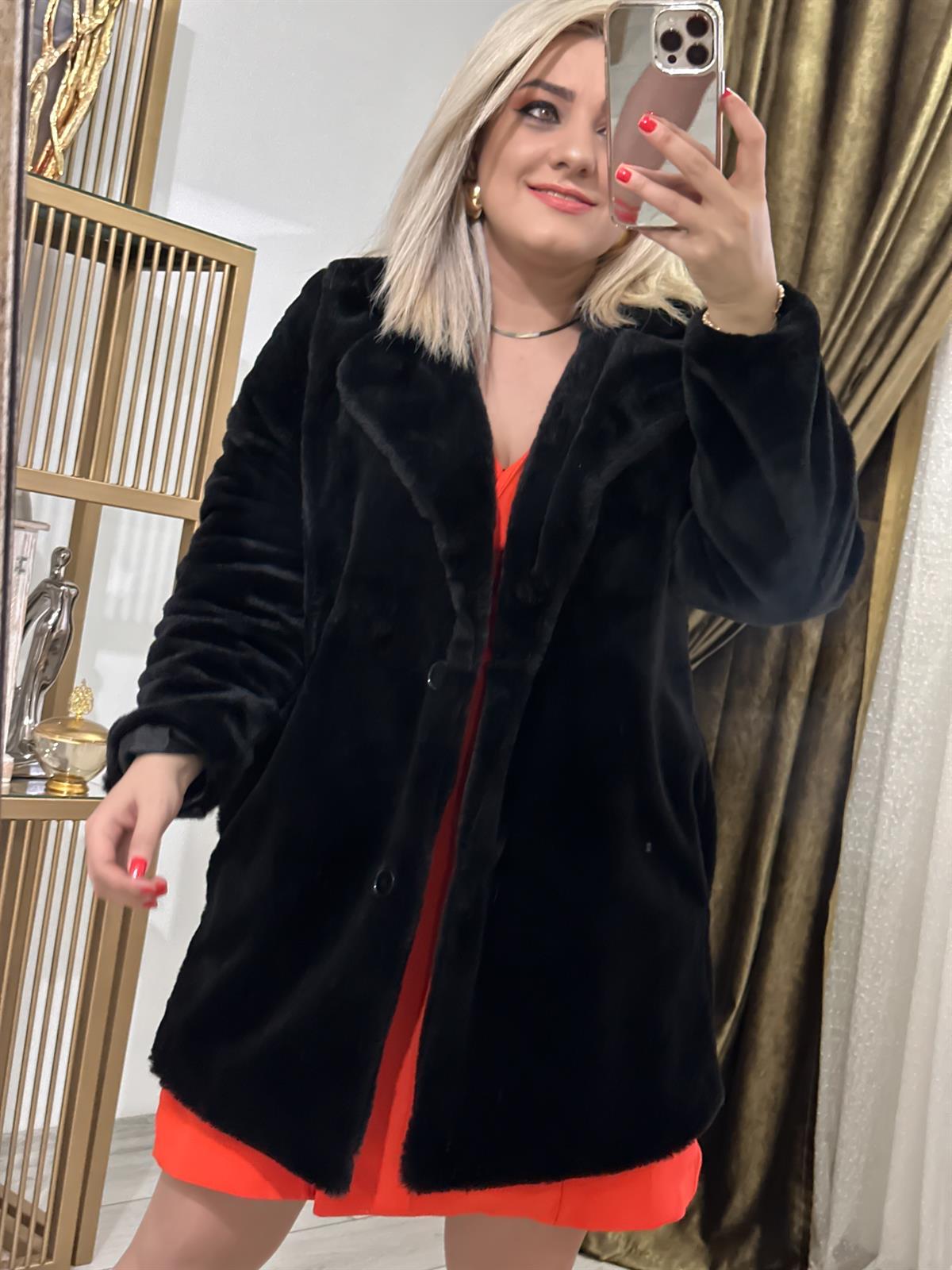 Astarlı Kürk Mont SİYAH