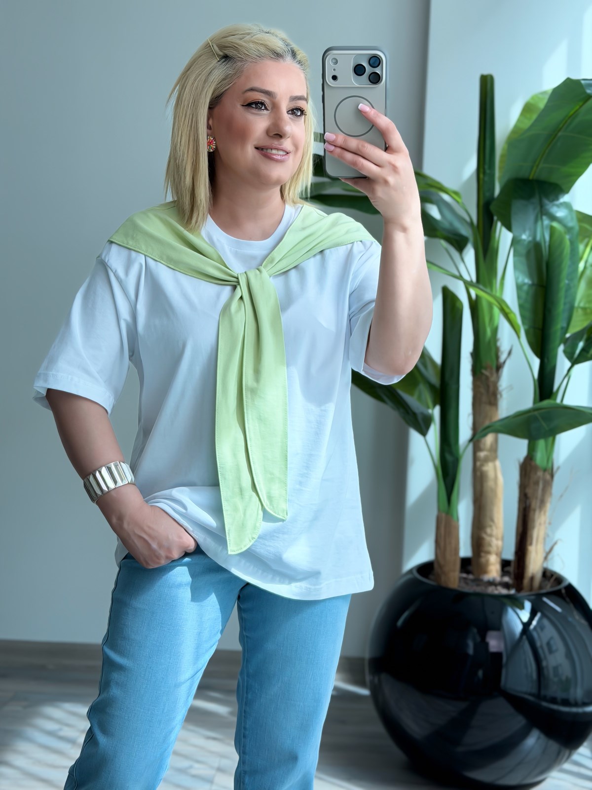 Atkı Detaylı Tshirt YEŞİL