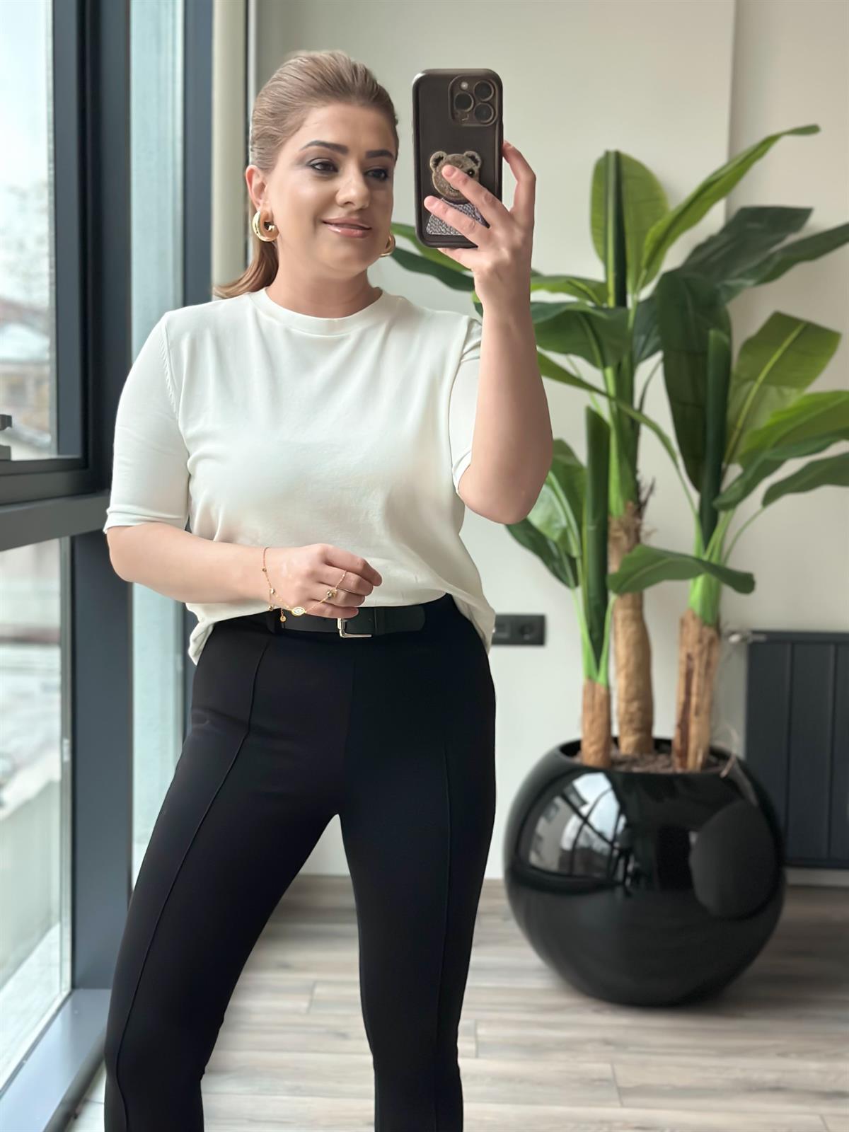 Basic Yaka Kısa Kollu Triko EKRU