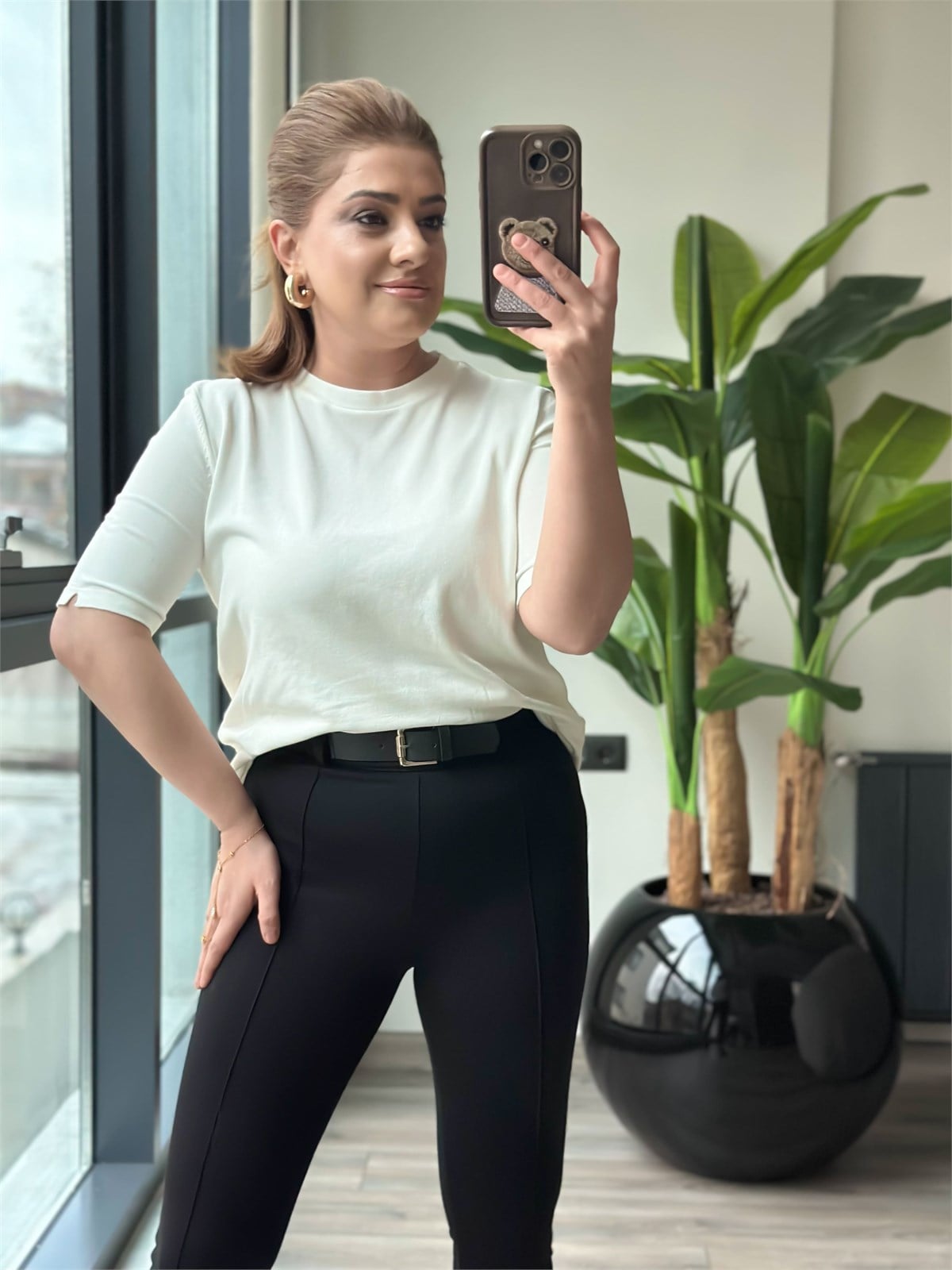 Basic Yaka Kısa Kollu Triko EKRU