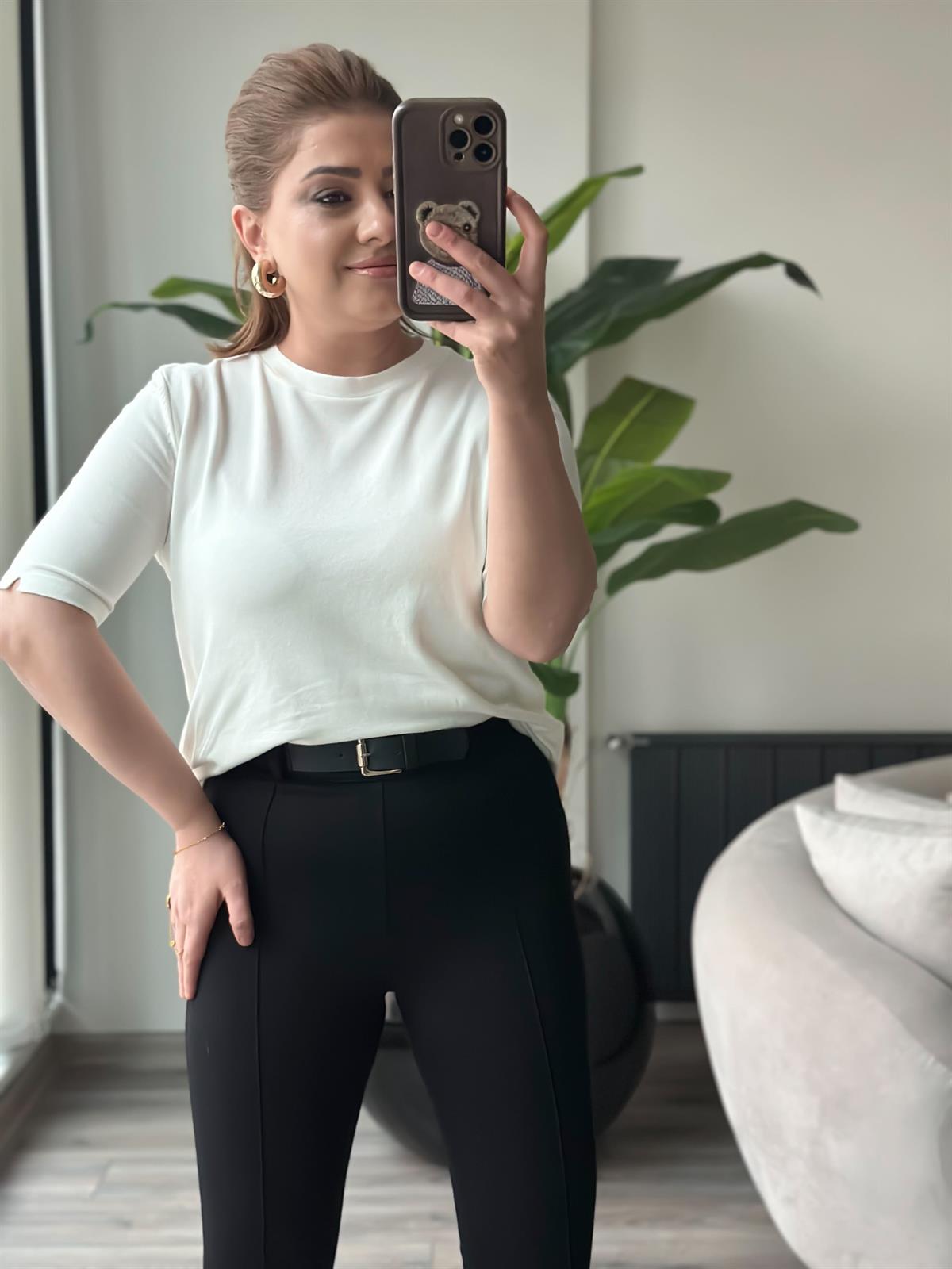 Basic Yaka Kısa Kollu Triko EKRU