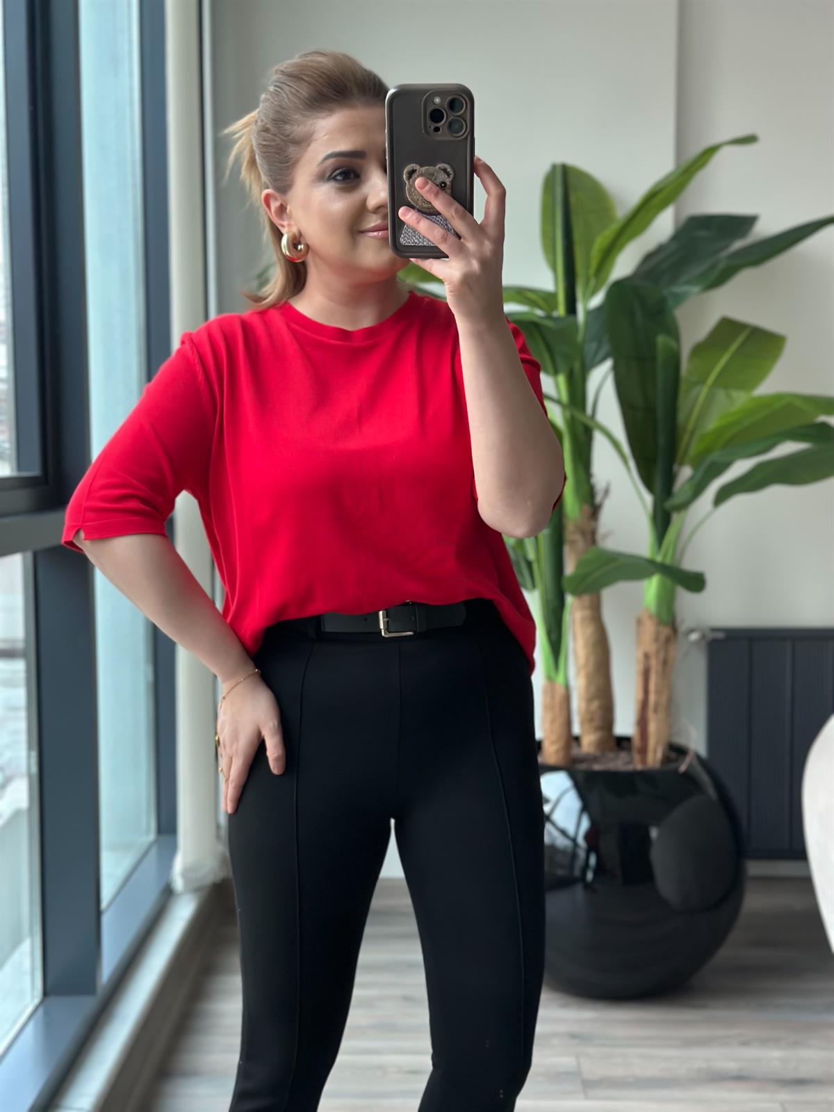 Basic Yaka Kısa Kollu Triko KIRMIZI