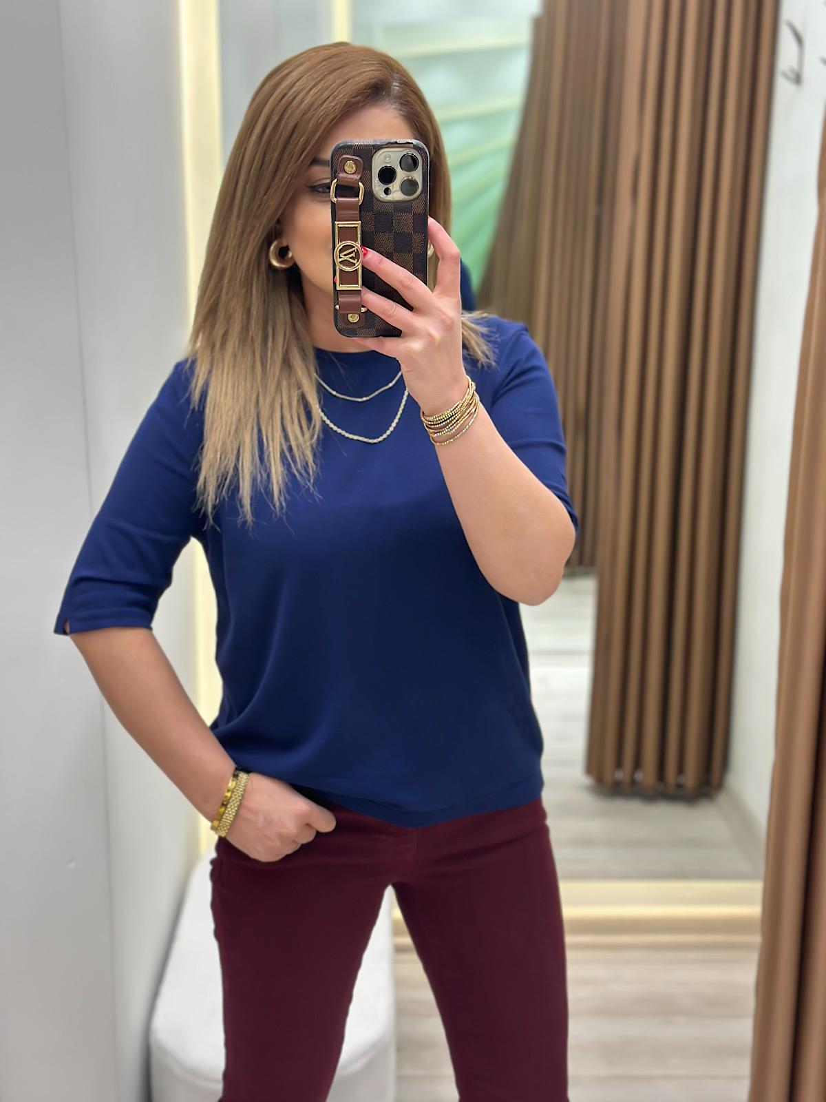 Basic Yaka Kısa Kollu Triko LACİVERT