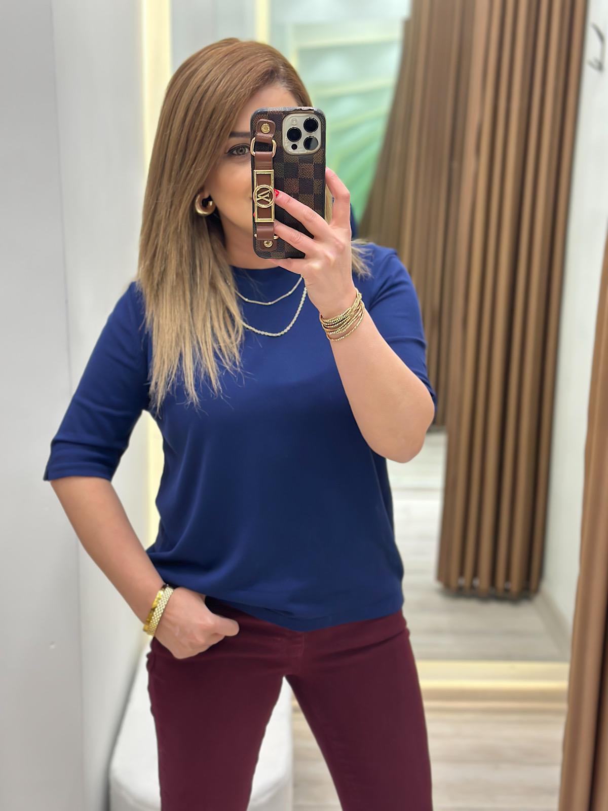 Basic Yaka Kısa Kollu Triko LACİVERT