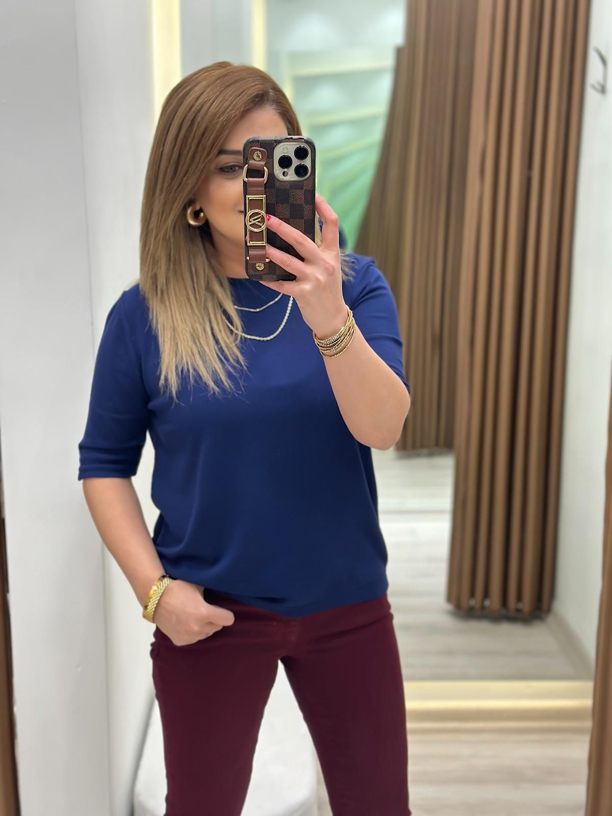 Basic Yaka Kısa Kollu Triko LACİVERT