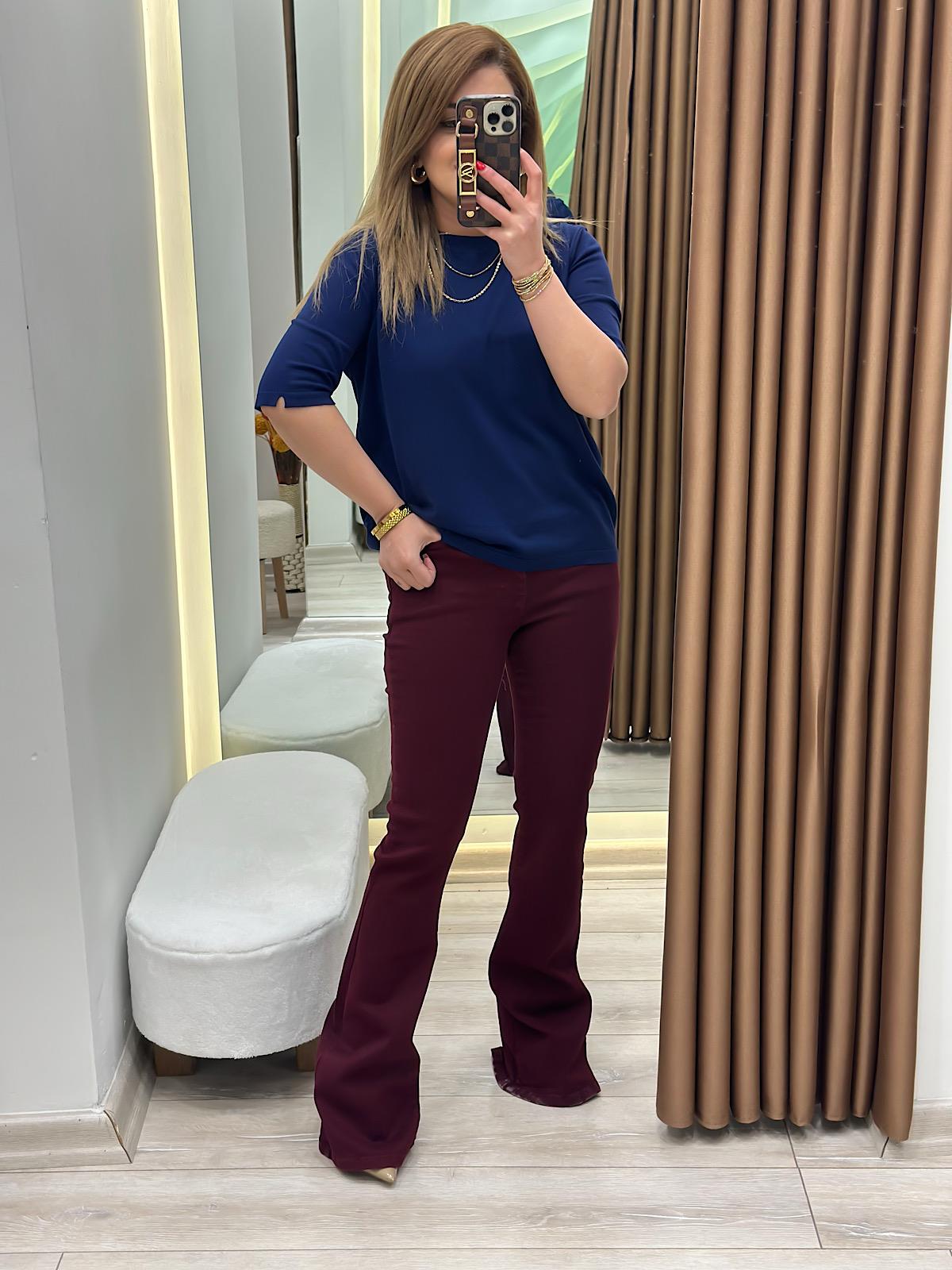 Basic Yaka Kısa Kollu Triko LACİVERT