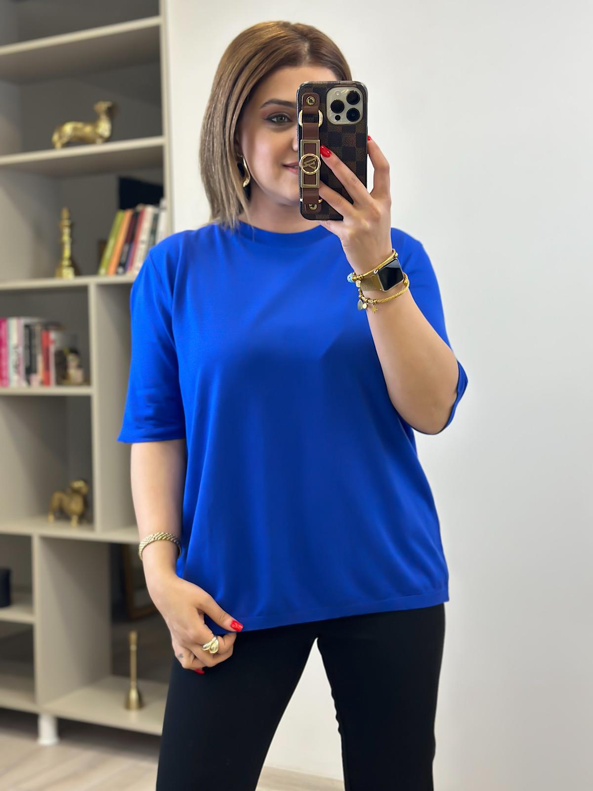 Basic Yaka Kısa Kollu Triko SAKS