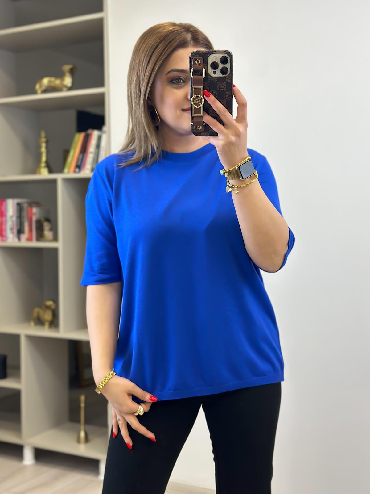 Basic Yaka Kısa Kollu Triko SAKS