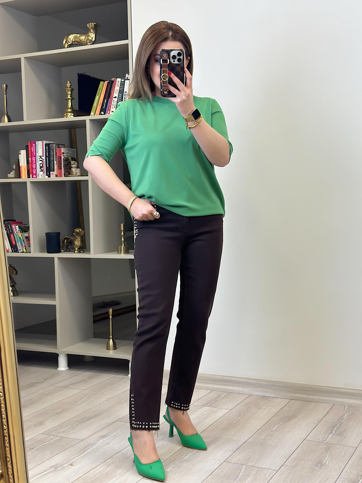 Basic Yaka Kısa Kollu Triko YEŞİL