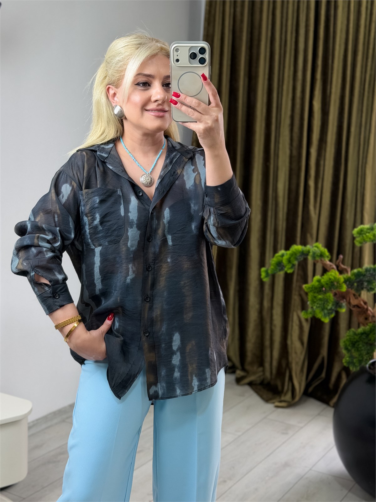 Batik Desenli Gömlek SİYAH