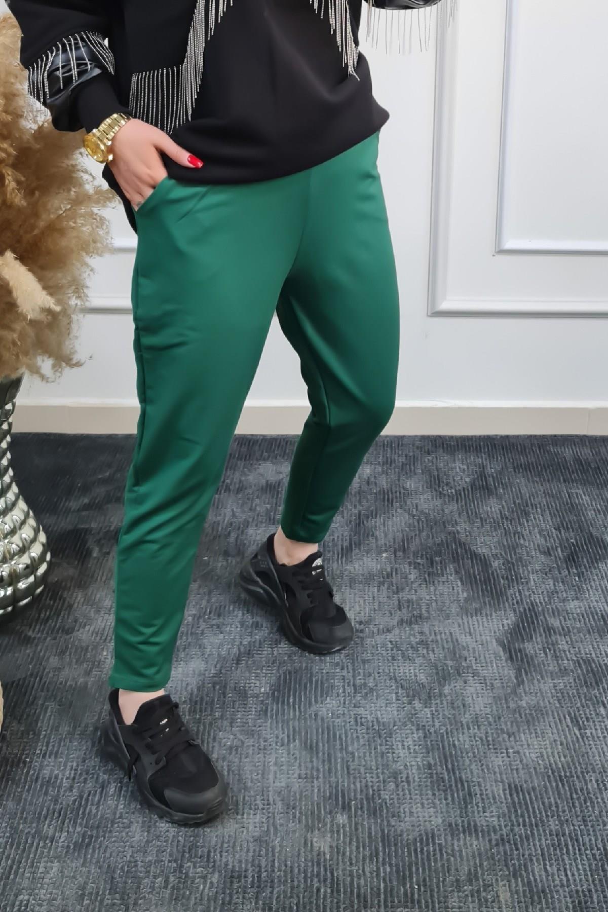 Beli İpli Paçası Yırtmaçlı Jogger Pantolon ZÜMRÜT YEŞİLİ