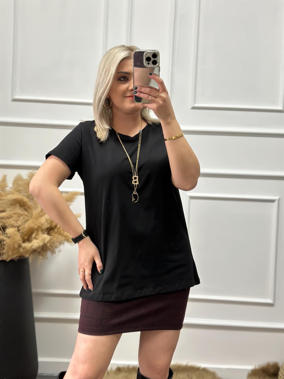 Bisikilet Yaka Basic Tshirt SİYAH