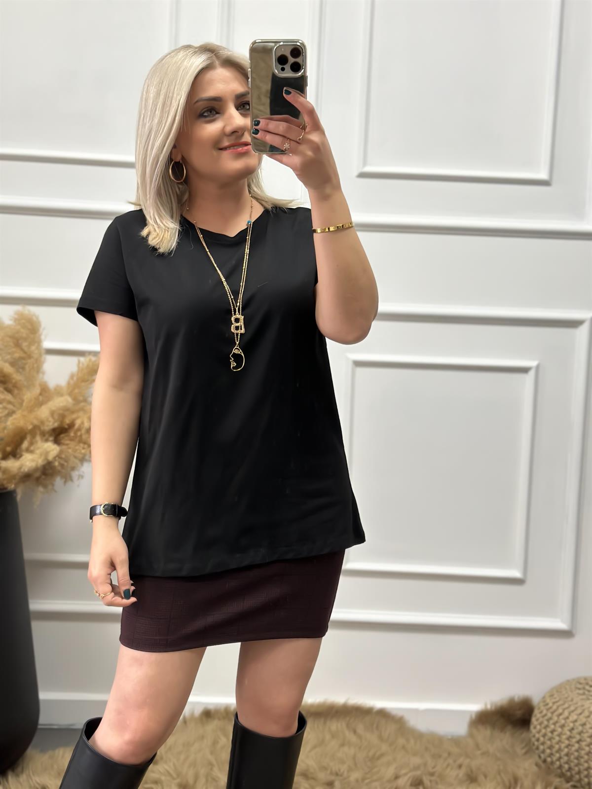 Bisikilet Yaka Basic Tshirt SİYAH