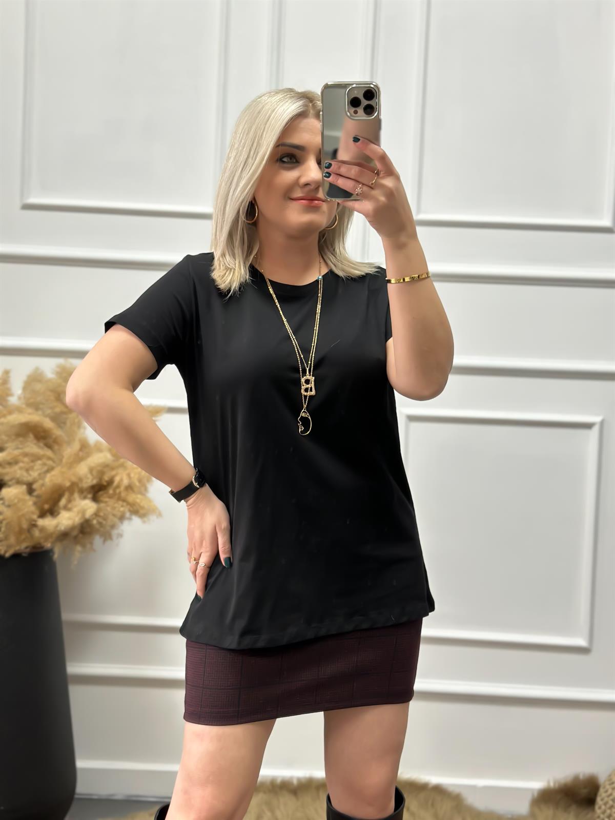 Bisikilet Yaka Basic Tshirt SİYAH