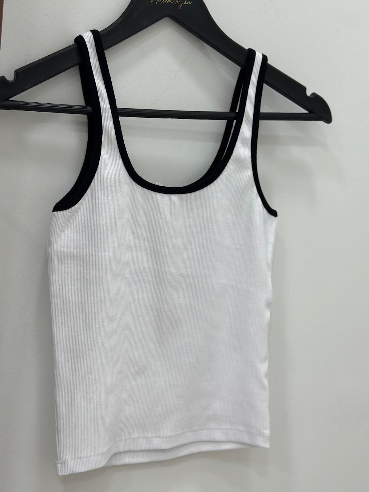 Biyeli Renkli Fitili Atlet BEYAZ SİYAH