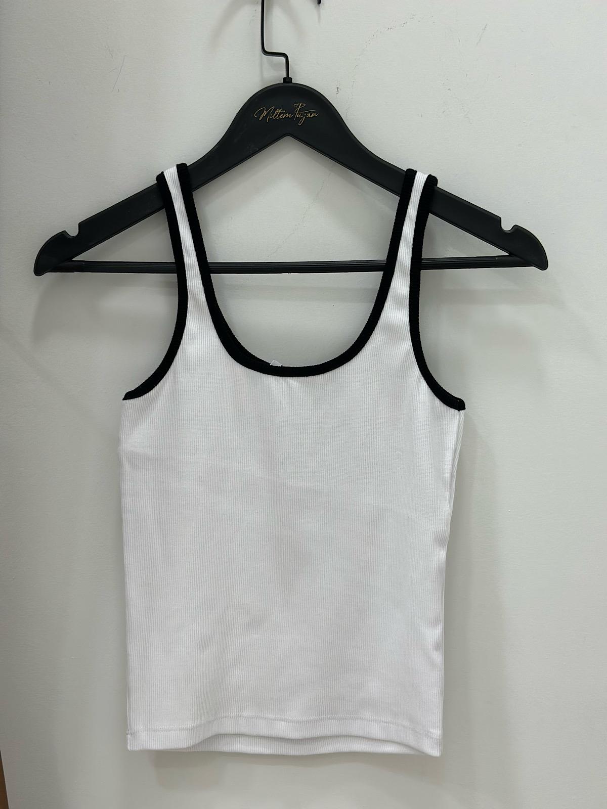 Biyeli Renkli Fitili Atlet BEYAZ SİYAH