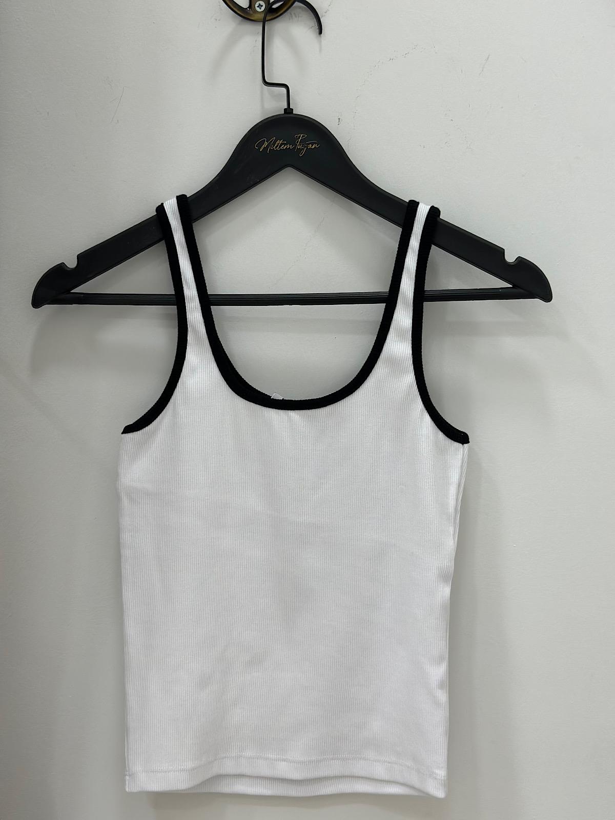 Biyeli Renkli Fitili Atlet BEYAZ SİYAH